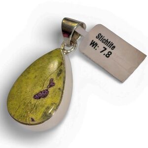 GORGEOUS Stichtite Green Stone Tear Shaped Pendant set in 925! NEW!